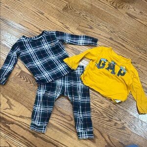 GAP Yellow Top and Blue Plaid Pajama Set